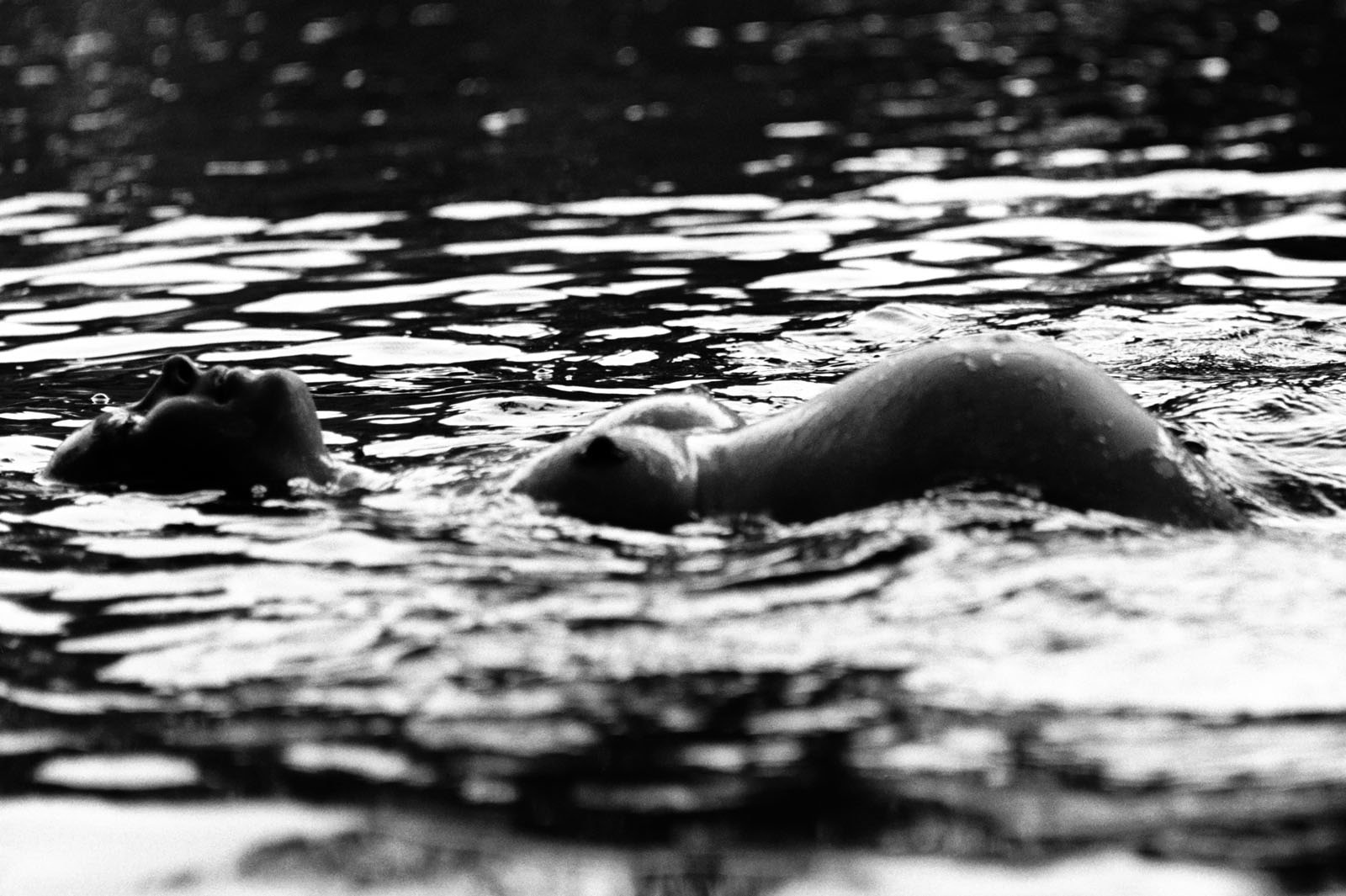 Schwangere schwimmt auf dem Rücken im See und hebt dabei ihren Babybauch aus dem Wasser beim Babybauch Shooting in Hamburg in der Natur